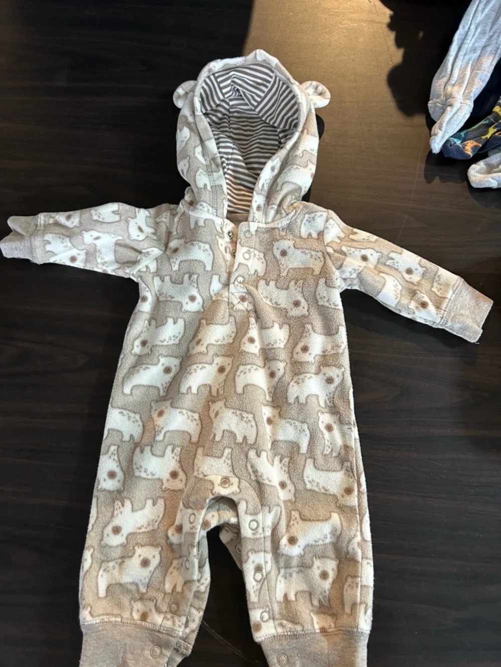 Carter’s Baby Fleece Bunting 3M Bear Print Hooded One Piece Cozy Suit NWOT